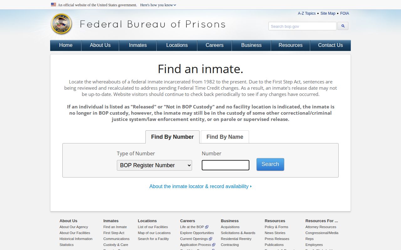 Camden County federal released inmate BOP locator