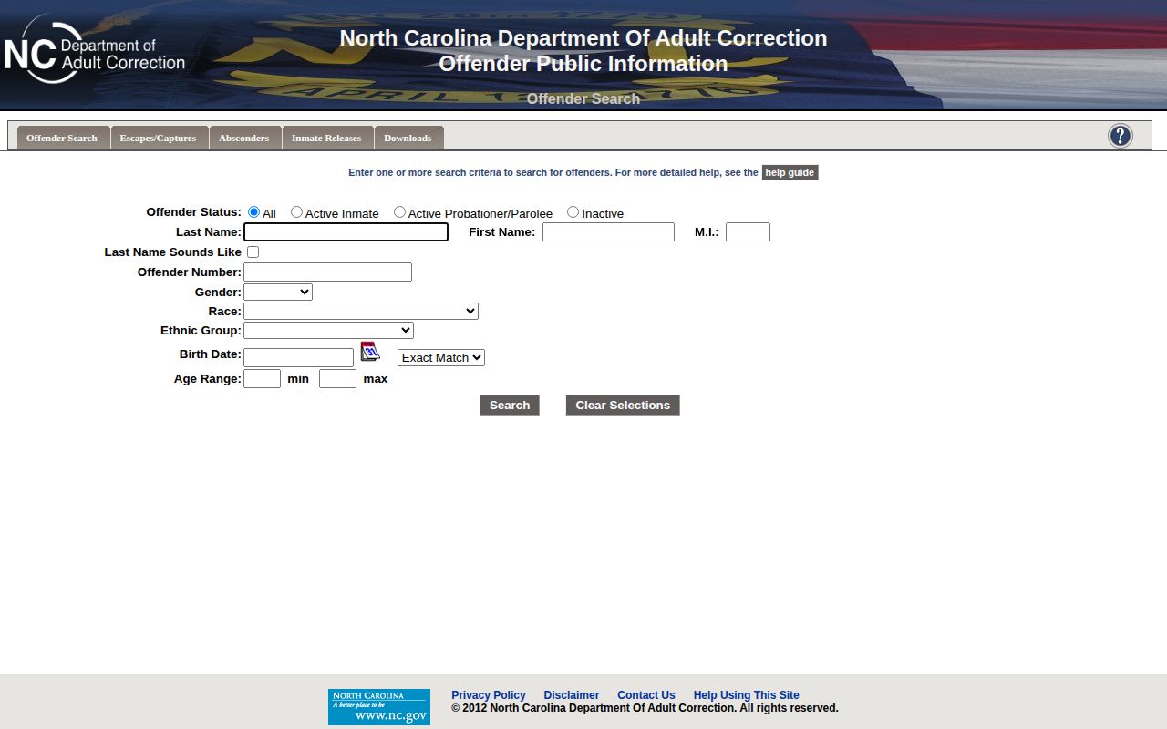 Camden County released inmate NCDAC offender search form